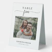 Elegance Script Photo Wedding Table Number Five