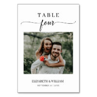 Elegance Script Photo Wedding Table Number Four