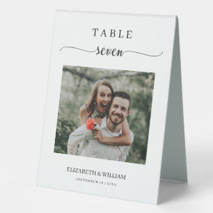 Elegance Script Photo Wedding Table Number Seven