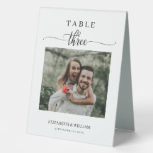 Elegance Script Photo Wedding Table Number Three