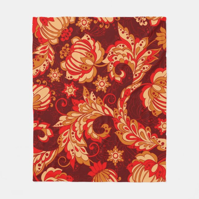 elegance seamless pattern with ethnic flowers, vin fleece blanket (Front)
