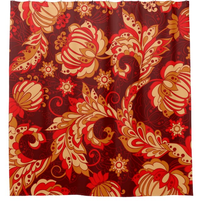 elegance seamless pattern with ethnic flowers, vin shower curtain (Front)