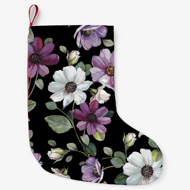 Elegance seamless pattern with flowers cosmos small christmas stocking (Front)