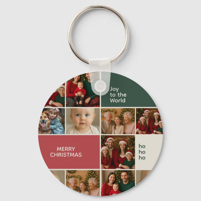 elegance simple cute photos collage Christmas Key Ring (Front)