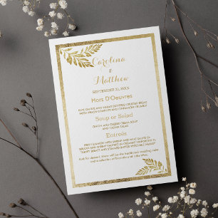 Elegance simple white golden floral Wedding Menu