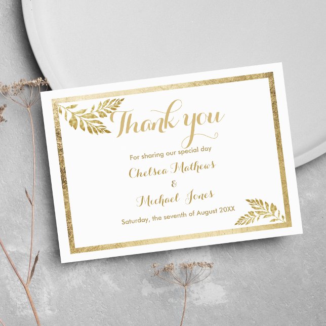 Elegance simple white golden leaf floral Thank You (Elegance simple white golden leaf floral Thank You)