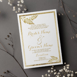 Elegance simple white golden leaf floral Wedding Invitation