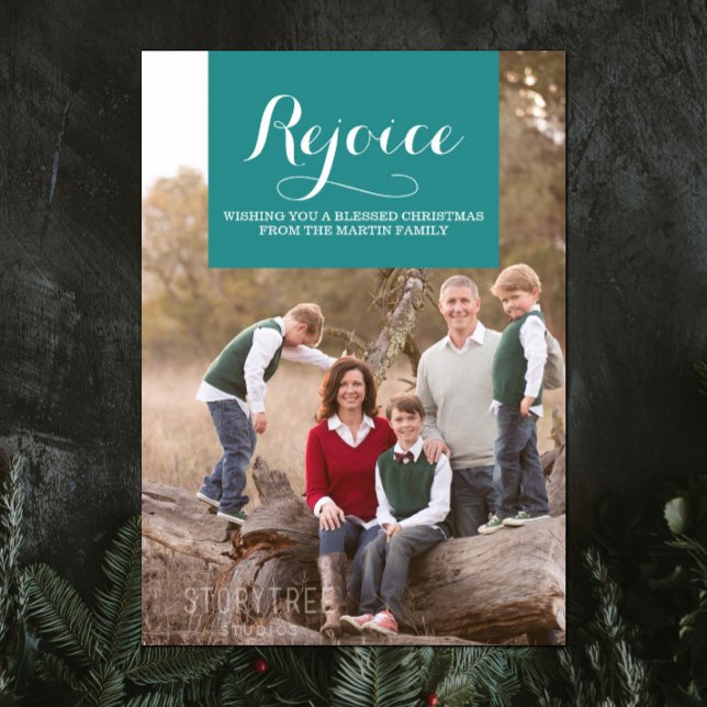 Elegance Squared Holiday Photo Card | Teal (Teal Elegance Squared Holiday Photo Card)