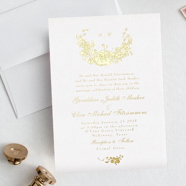 Elegance Subtle Real Gold Wreath Monogram Wedding (Creator Uploaded)