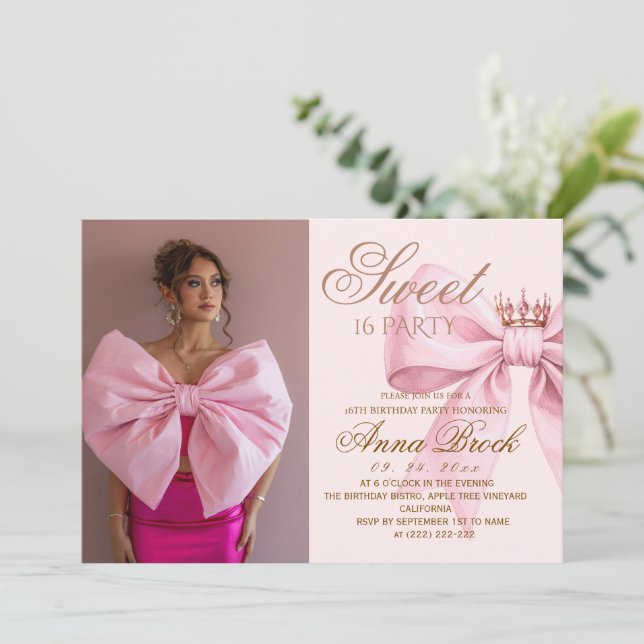 Elegance Sweet 16 Photo Birthday Party Invitation (Standing Front)