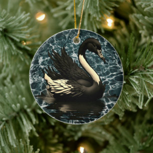 Elegance Unveiled: Black Swan Artistic Ceramic Tree Decoration