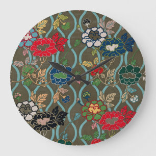 Elegance Unveiled: Japanese Vintage Floral Pattern Large Clock