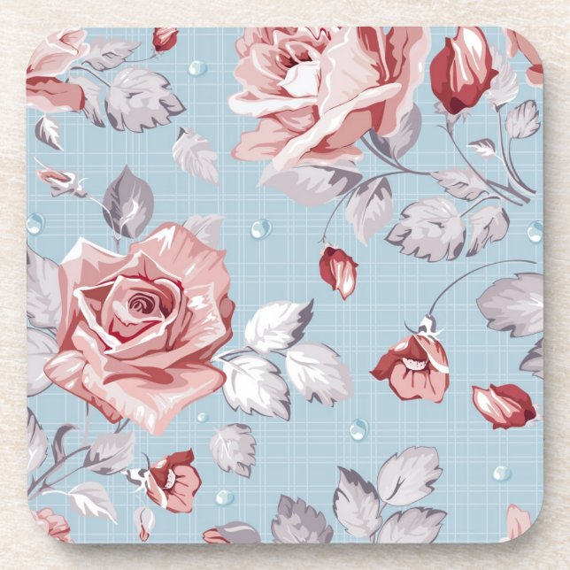 Elegance wallpaper pattern of pink roses 2 coaster (Front)