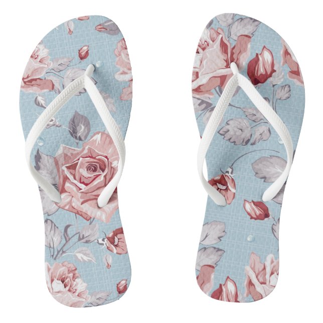 Elegance wallpaper pattern of pink roses 2 flip flops (Footbed)