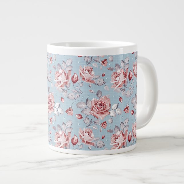 Elegance wallpaper pattern of pink roses 2 large coffee mug (Front Right)