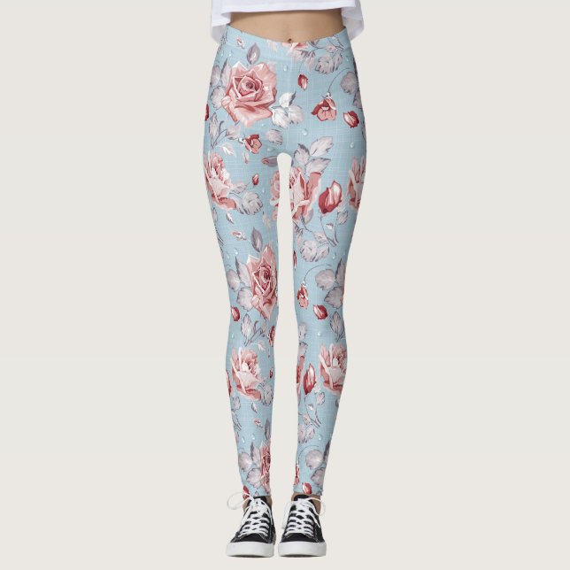 Elegance wallpaper pattern of pink roses 2 leggings (Front)