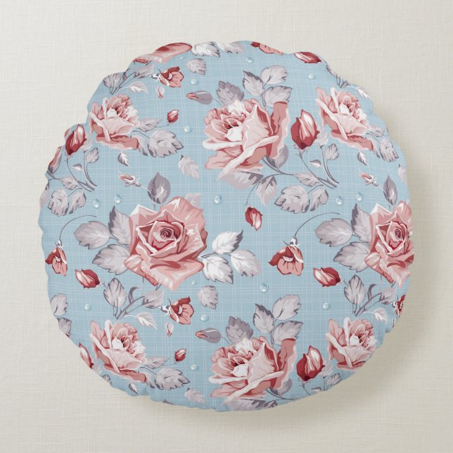 Elegance wallpaper pattern of pink roses 2 round cushion (Front)