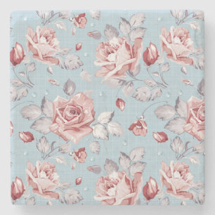 Elegance wallpaper pattern of pink roses 2 stone coaster
