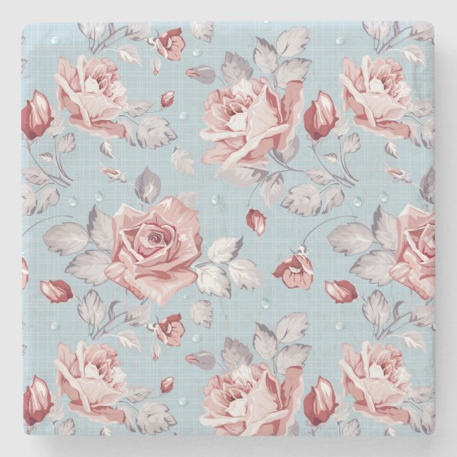 Elegance wallpaper pattern of pink roses 2 stone coaster (Front)