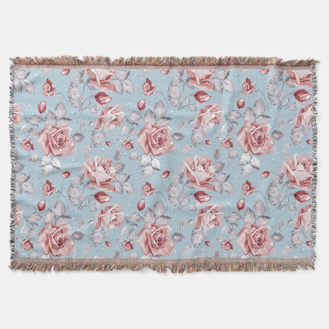 Elegance wallpaper pattern of pink roses 2 throw blanket (Front)
