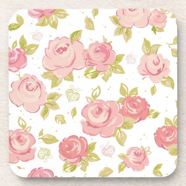 Elegance wallpaper pattern of pink roses 3 coaster (Front)