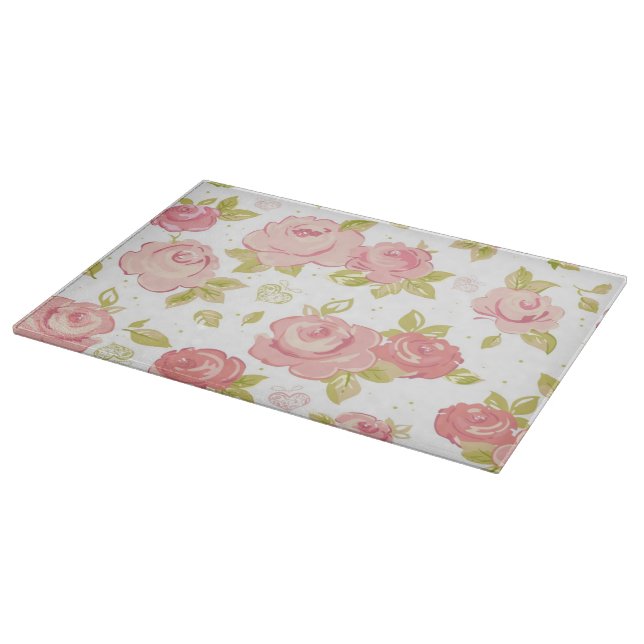 Elegance wallpaper pattern of pink roses 3 cutting board (Corner)