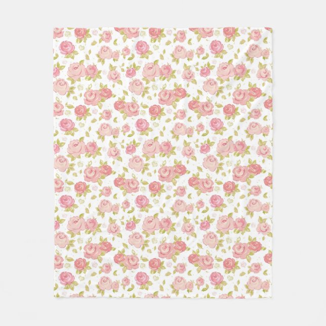 Elegance wallpaper pattern of pink roses 3 fleece blanket (Front)