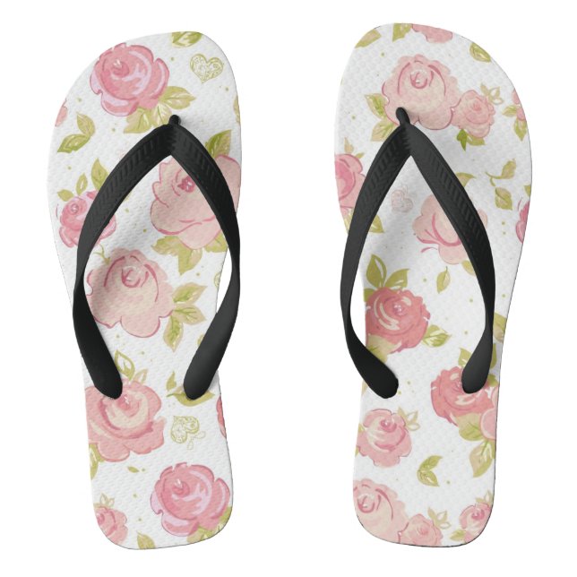 Elegance wallpaper pattern of pink roses 3 flip flops (Footbed)