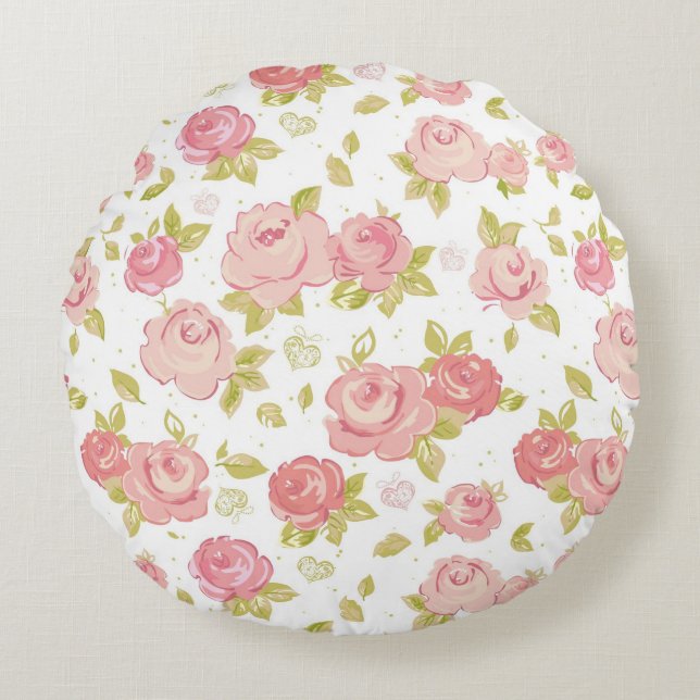 Elegance wallpaper pattern of pink roses 3 round cushion (Front)