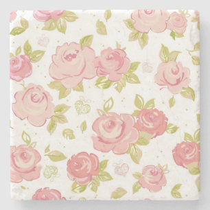 Elegance wallpaper pattern of pink roses 3 stone coaster