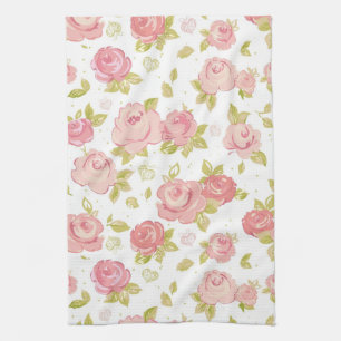 Elegance wallpaper pattern of pink roses 3 tea towel