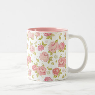 Elegance wallpaper pattern of pink roses 3 Two-Tone coffee mug
