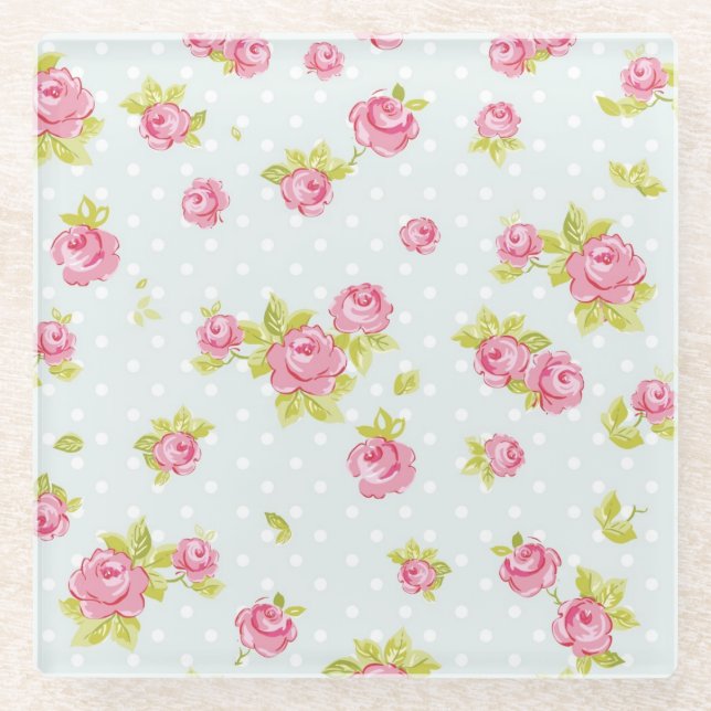 Elegance wallpaper pattern of pink roses 4 glass coaster (Front)