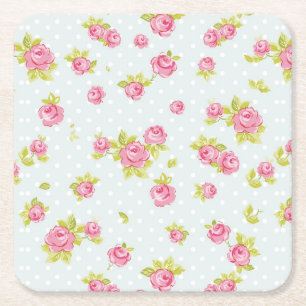Elegance wallpaper pattern of pink roses 4 square paper coaster