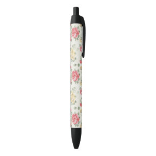 Elegance wallpaper pattern of pink roses black ink pen