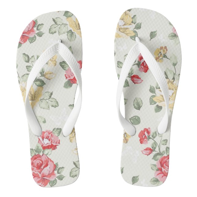 Elegance wallpaper pattern of pink roses flip flops (Footbed)