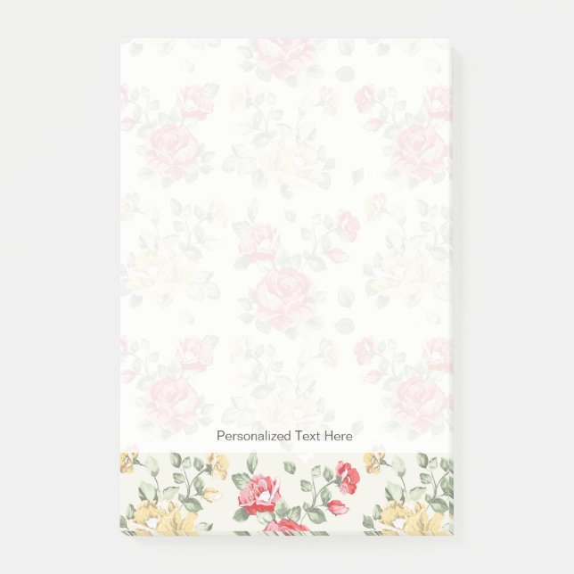 Elegance wallpaper pattern of pink roses post-it notes (Front)