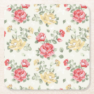 Elegance wallpaper pattern of pink roses square paper coaster