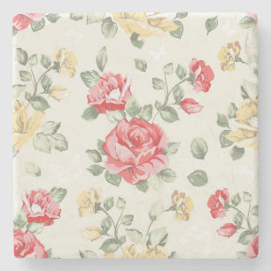 Elegance wallpaper pattern of pink roses stone coaster