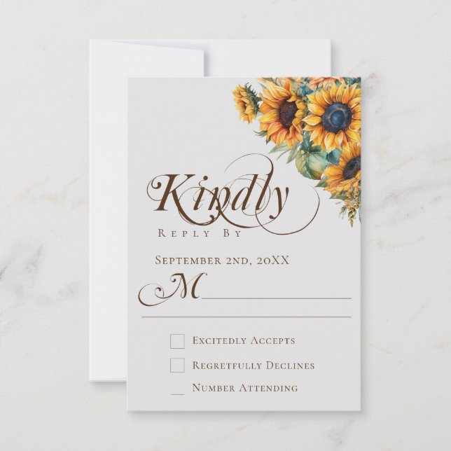 Elegance Watercolor Sunflower Calligraphy Wedding  RSVP Card (Front)