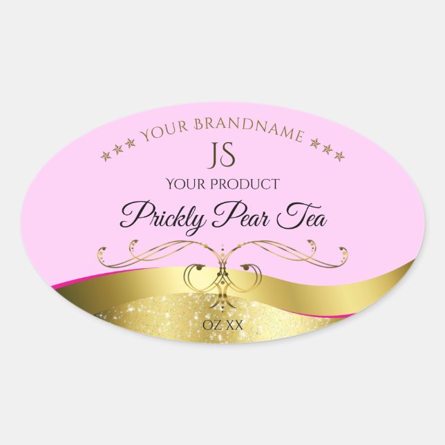 Elegance Wavy Gold Decor Light Pink Monogram Label (Front)