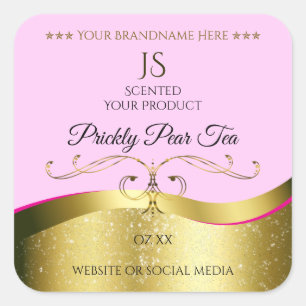 Elegance Wavy Gold Decor Light Pink Monogram Label