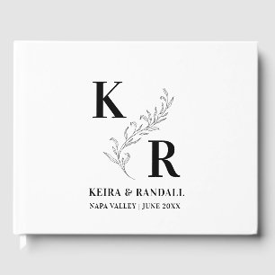 Elegance: Wedding Monogram Minimalist Black White Guest Book