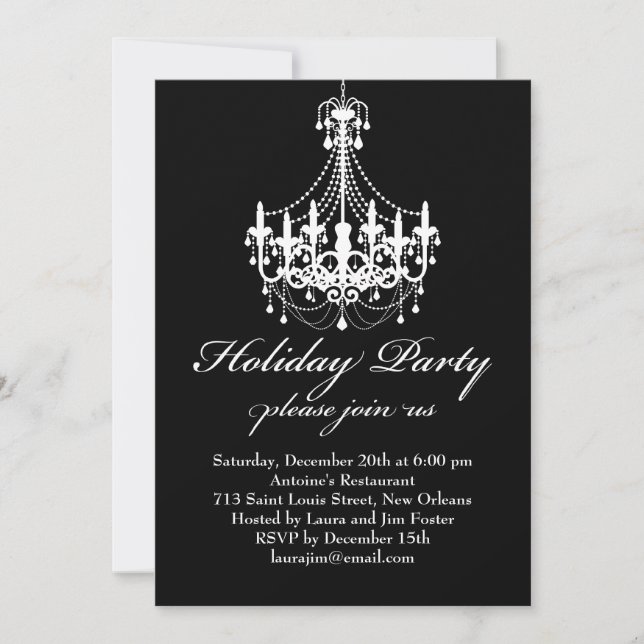 Elegand Black and White Chandelier Christmas Party Invitation (Front)
