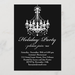 Elegand Black and White Chandelier Christmas Party Invitation