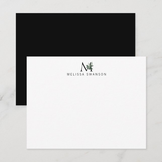 eleganr greenery monogram note card (Front/Back)