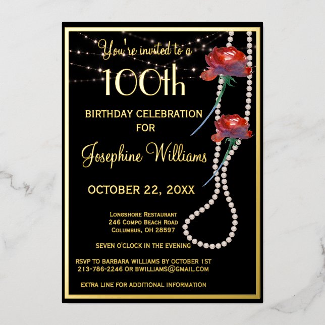 Elegant 100th Birthday Black REAL Gold  (Front)