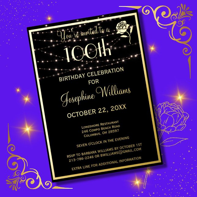 Elegant  100th Birthday Black REAL Gold    (Creator Uploaded)