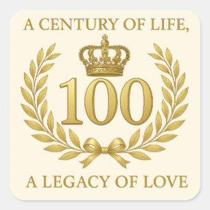 Elegant 100th Birthday Crown & Laurel Wreath  Square Sticker