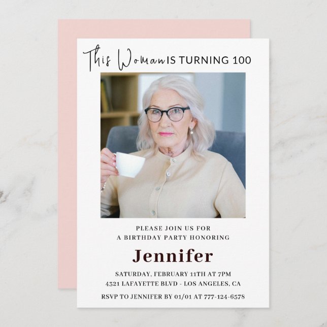 Elegant 100th birthday invitations for her Photo (Front/Back)
